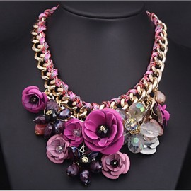 Fashion color flower Gemstone Pendant Necklace woven rope