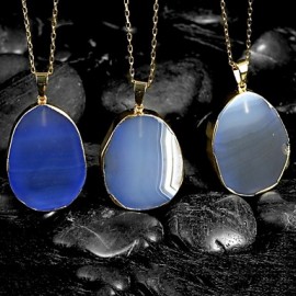 MISSING U Women's Irregular Natural Pure Crystal Agate Stone 18K Gold Plated Pendant Necklace One Piece Jewelry