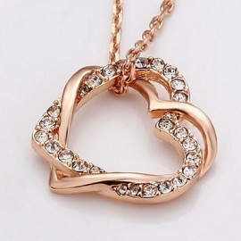 Women's Fashion Rose Golden Plated With Aaa Zircon Double Heart Pandant Necklaces(1 Pc)