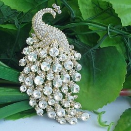 Women's Vintage Alloy Clear Rhinestone Crystal Peacock Bridal Brooch Wedding Jewelry