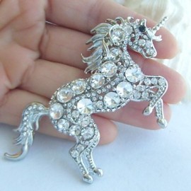 Women Accessories Silver-tone Clear Rhinestone Crystal Unicorn Horse Brooch Art Deco Crystal Scarf Brooch Women Jewelry