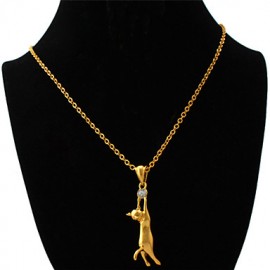 Cute Cat Pendant 18K Real Gold Plated Necklace Austrian Rhinestone Jewellery Jewelry for Women or Men