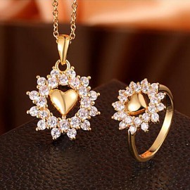 Plated 18K exquisite flower type love necklace ring set  