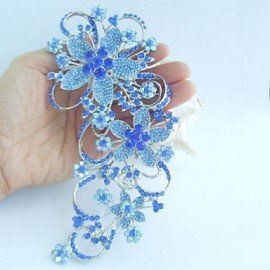 Women Accessories Silver-tone Blue Rhinestone Crystal Flower Brooch Art Deco Crystal Brooch Bouquet Women Jewelry