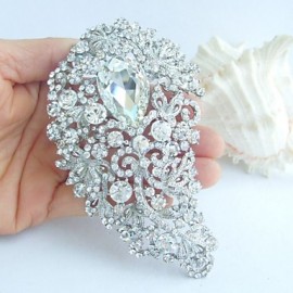 Wedding 4.72 Inch Silver-tone Clear Rhinestone Crystal Flower Brooch Pendant Bridal Bouquet