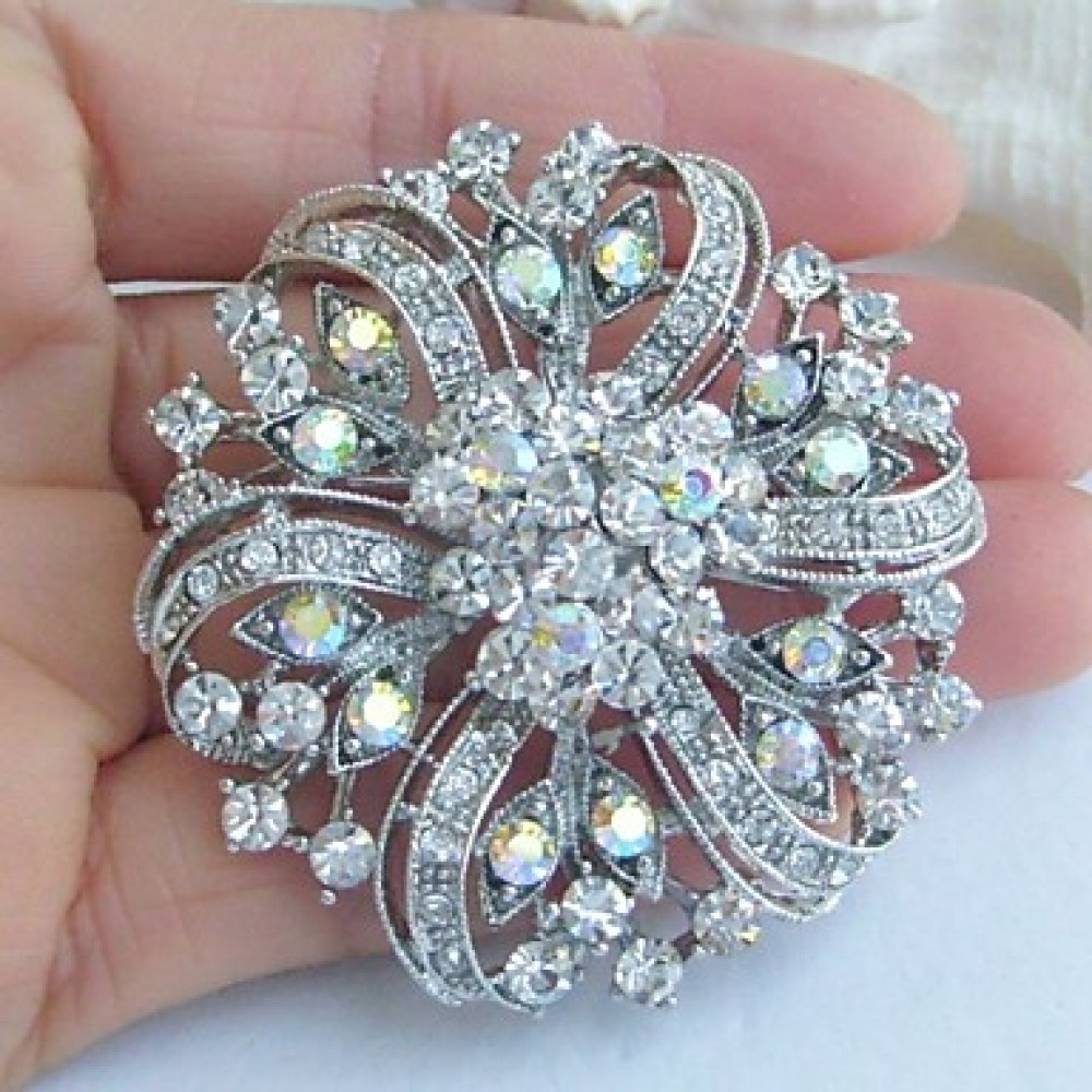 Bridal Accessories Wedding Deco Silver-tone Clear Rhinestone Crystal Bridal Brooch Bridal Bouquet Wedding Brooch