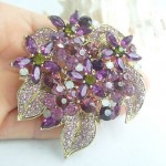 Women Accessories Gold-tone Purple Rhinestone Crystal Flower Brooch Bouquet Art Deco Women Jewelry