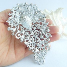 Wedding 4.72 Inch Silver-tone Clear Rhinestone Crystal Flower Brooch Pendant Bridal Bouquet