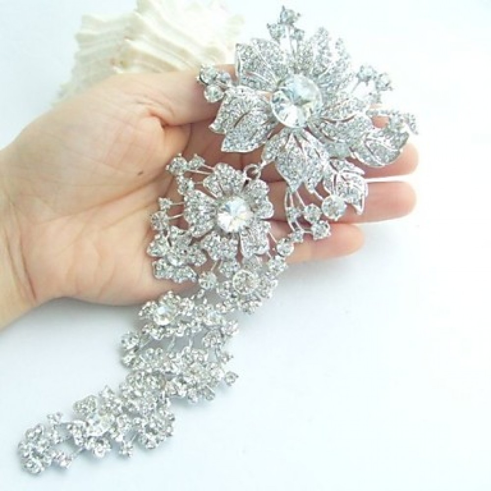 Wedding Accessories Silver-tone Clear Rhinestone Crystal Bridal Brooch Wedding Deco Orchid Flower Brooch Bridal Bouquet