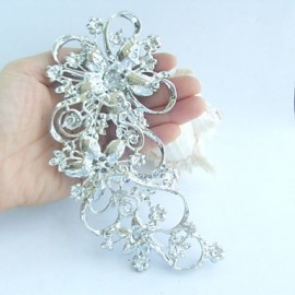 Women Accessories Silver-tone Blue Rhinestone Crystal Flower Brooch Art Deco Crystal Brooch Bouquet Women Jewelry