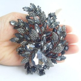 Wedding 4.33 Inch Vintage Gray Rhinestone Crystal Flower Brooch Art Deco Brooch Bouquet