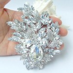 Gorgeous 4.33 Inch Silver-tone Clear Rhinestone Crystal Flower Brooch Wedding Deco Bridal Bouquet